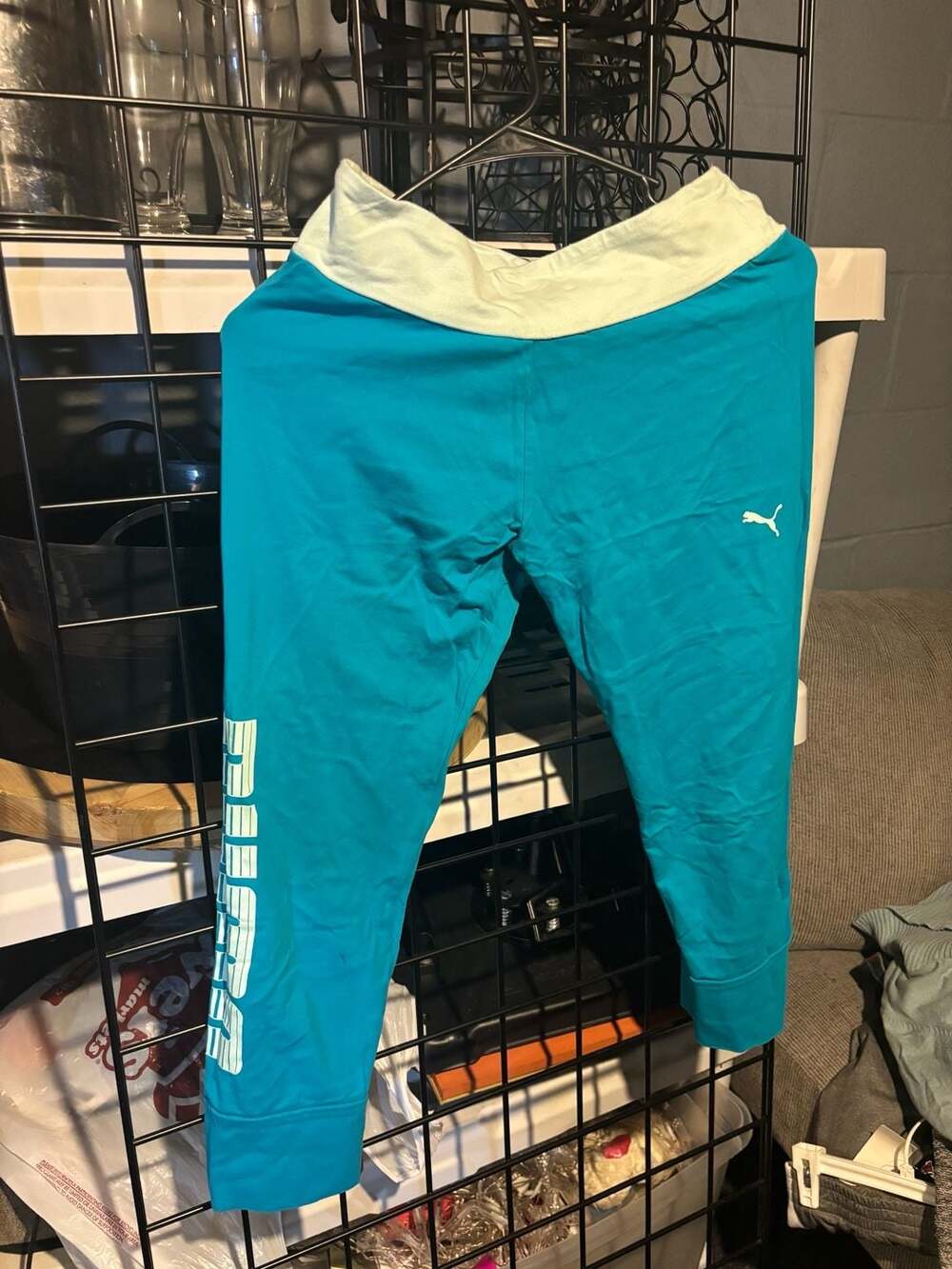 Puma Women's Teal and Mint Logo Capri Leggings